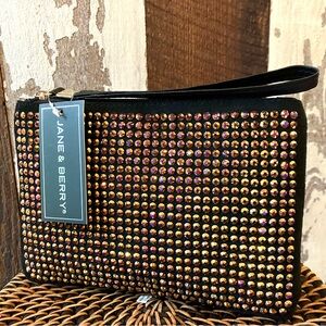 Jane & Berry Black Clutch with Multicolor Rhinestones